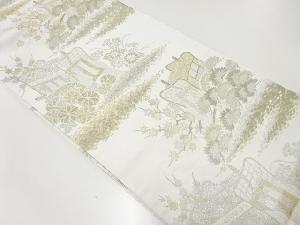 アンティーク　御所車に草花模様織出し袋帯（材料）